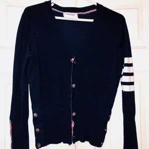 Thom Browne 2 pocket navy cardigan